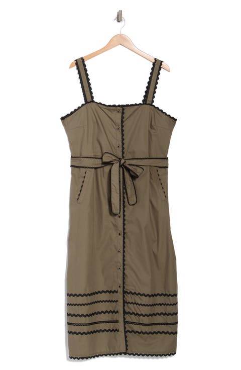 Cotton Poplin Rickrack Midi Dress