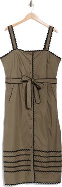 Ellen Tracy Cotton Poplin Rickrack Midi Dress
