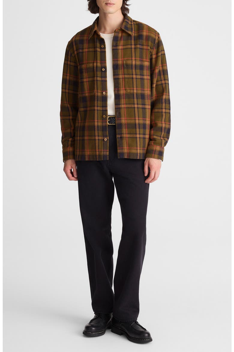 Plaid Midweight Flannel Button-Up Shirt, Alternate, color, OLIVE PLAID