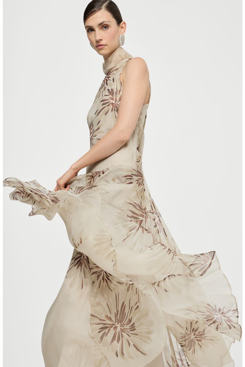Bloom print organza dress, Alternate, color, Beige