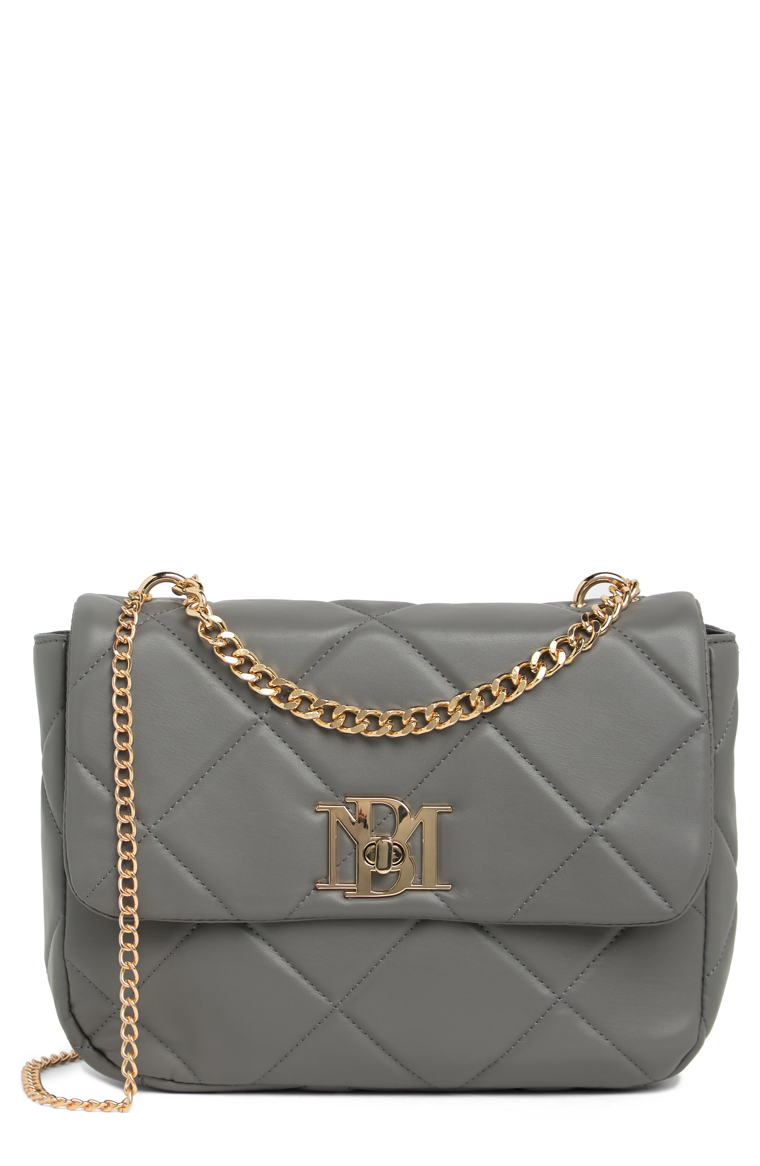 Badgley Mischka Collection Large Quilted Crossbody Bag, Main, color, Grey