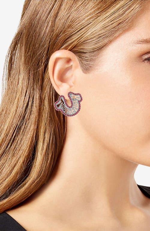 True Religion Logo Horseshoe Post Earring In Metallic