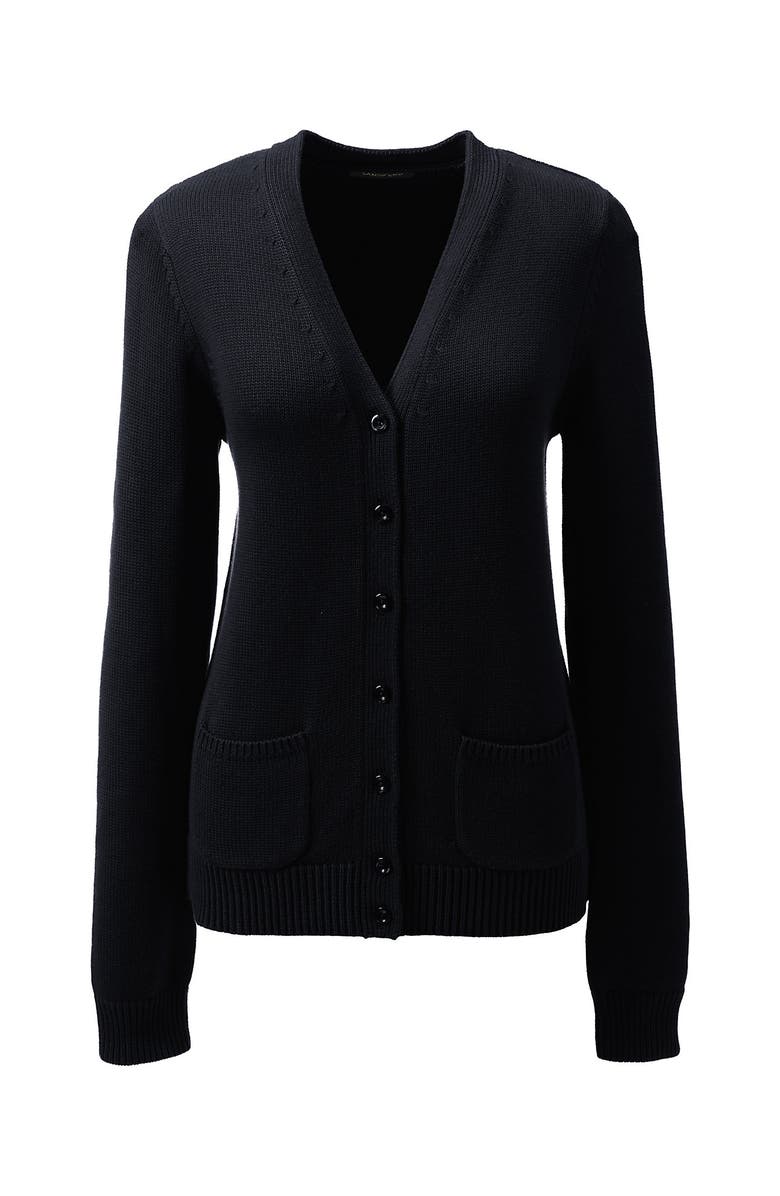 Lands' End School Uniform  Cotton Modal Button Front Cardigan Sweater, Alternate, color, Black