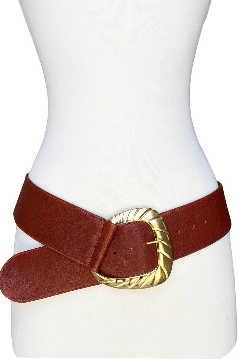 Joy Buckle Leather Belt, Main, color, Cognac
