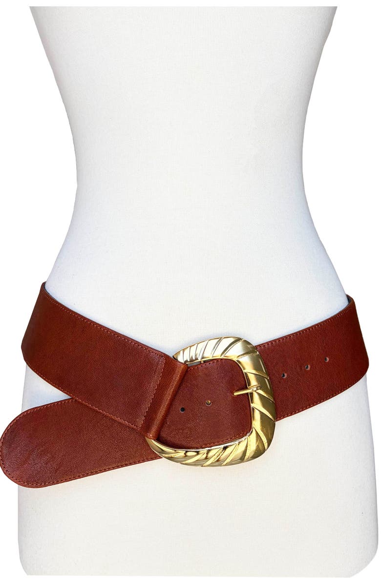 Raaina Belts Joy Buckle Leather Belt, Main, color, Cognac