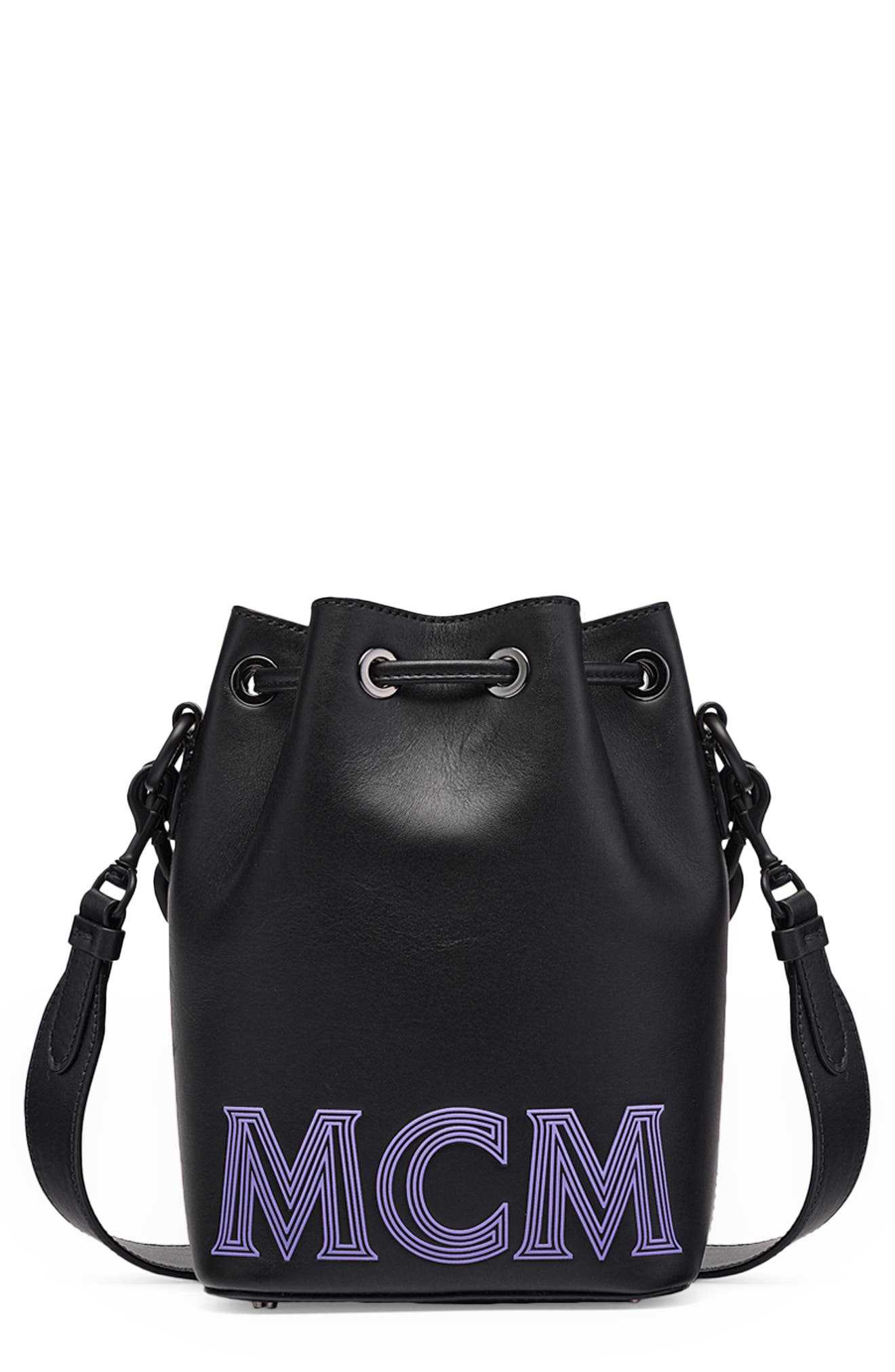 MCM Mini Drawstring Leather Bucket Bag, Main, color, 