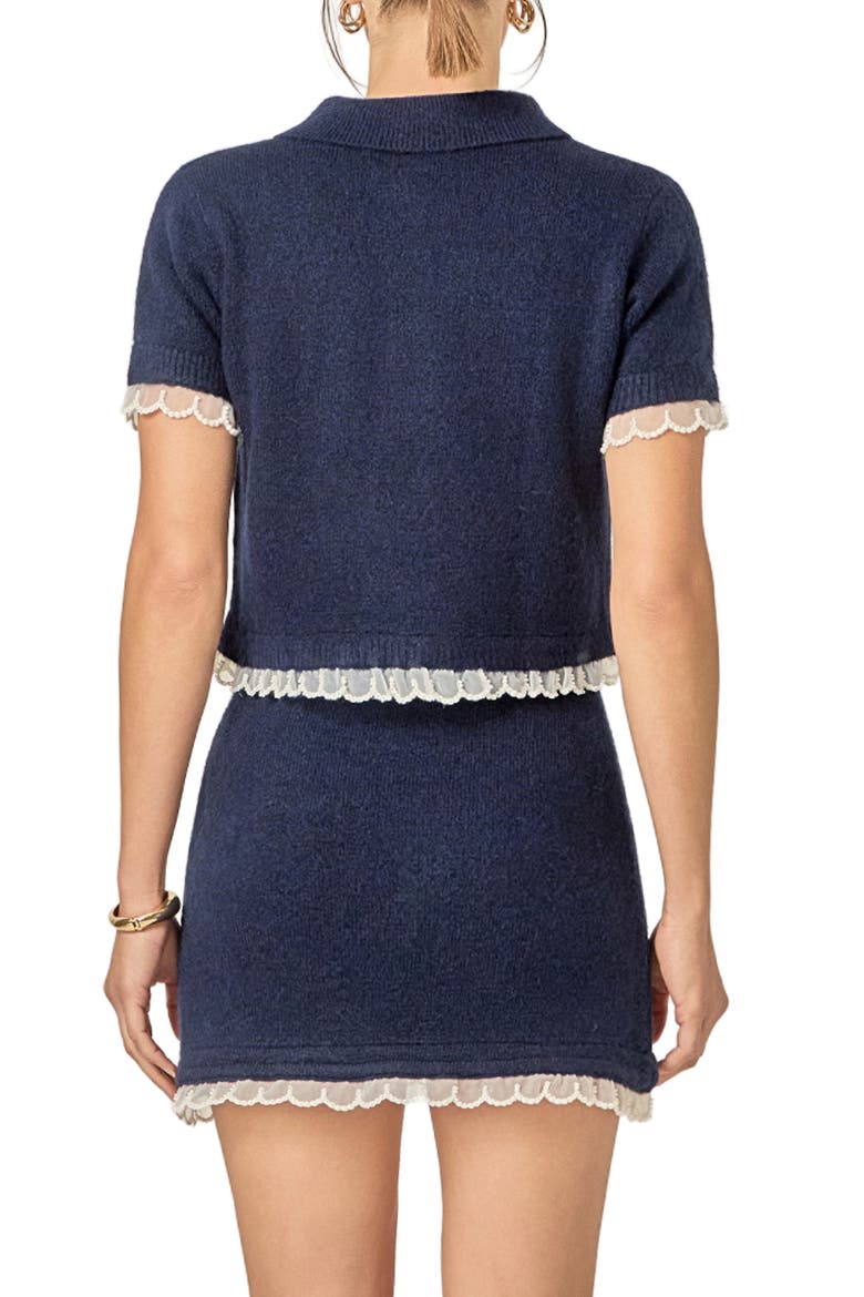Faux Pearl Embellished Polo Sweater, Alternate, color, NAVY