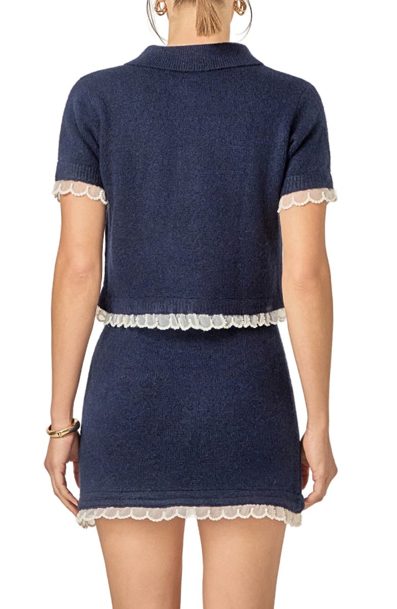 English Factory Faux Pearl Embellished Polo Sweater, Alternate, color,