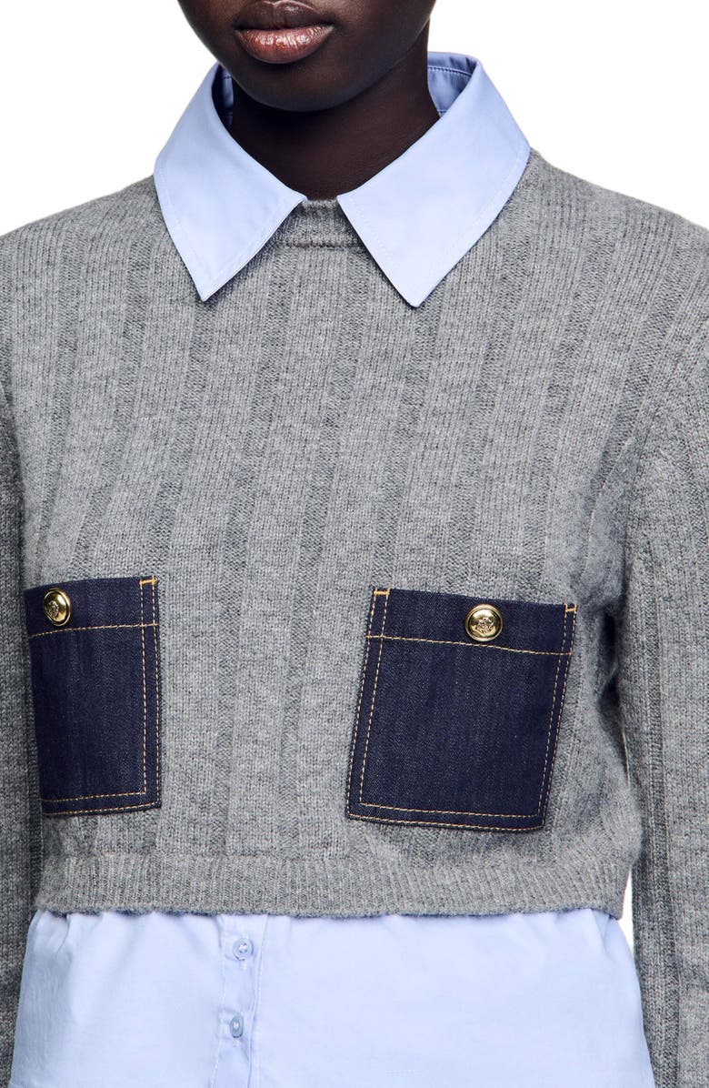 SANDRO Cropped wool and cashmere sweater, Alternate, color,