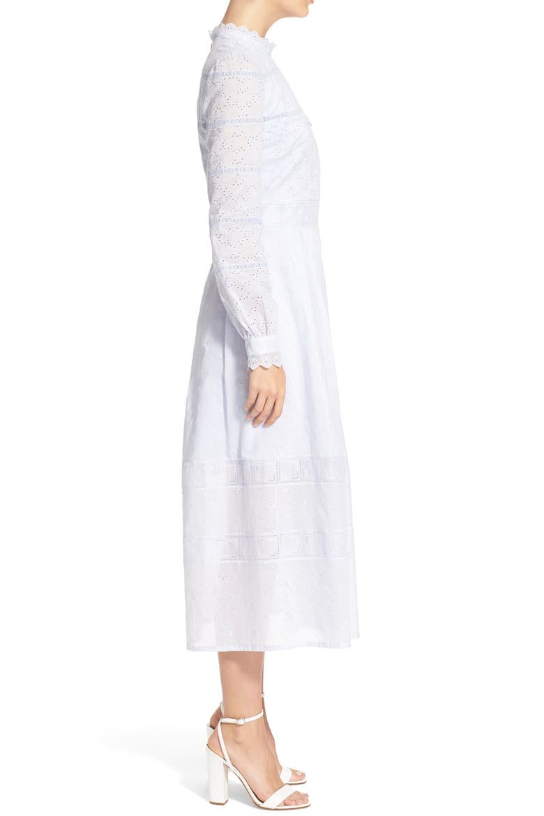 'Pru' Lace & Eyelet Cotton Midi Dress, Alternate, color, LAVENDER