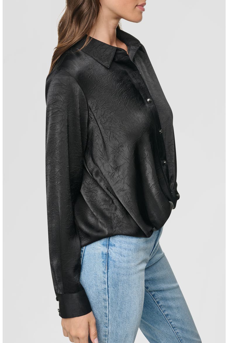Twist Front Crinkle Satin Shirt, Alternate, color, BLACK