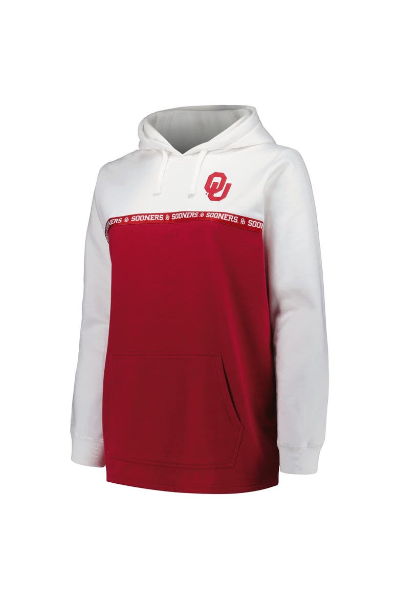 Women's Profile White/Crimson Oklahoma Sooners Plus Size Taping Pullover Hoodie, Alternate, color, White