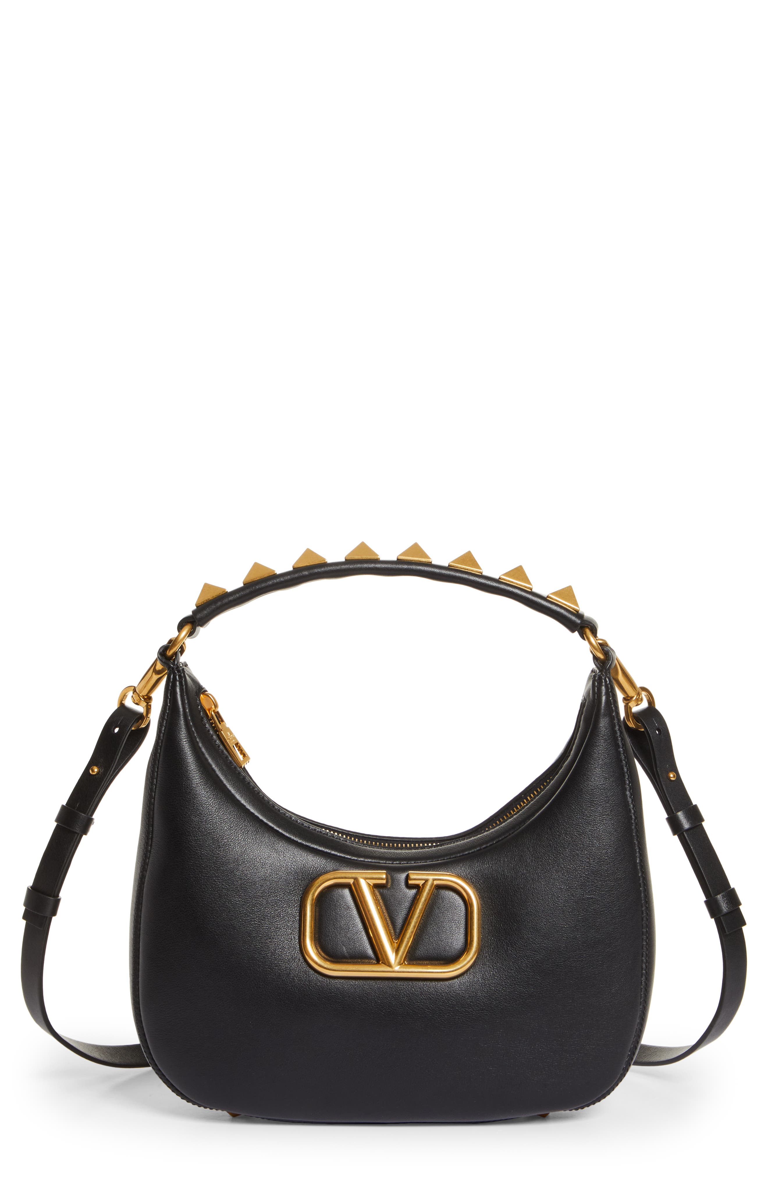 Valentino Garavani Small Stud Sign VLOGO Leather Hobo Bag, Main, color, 