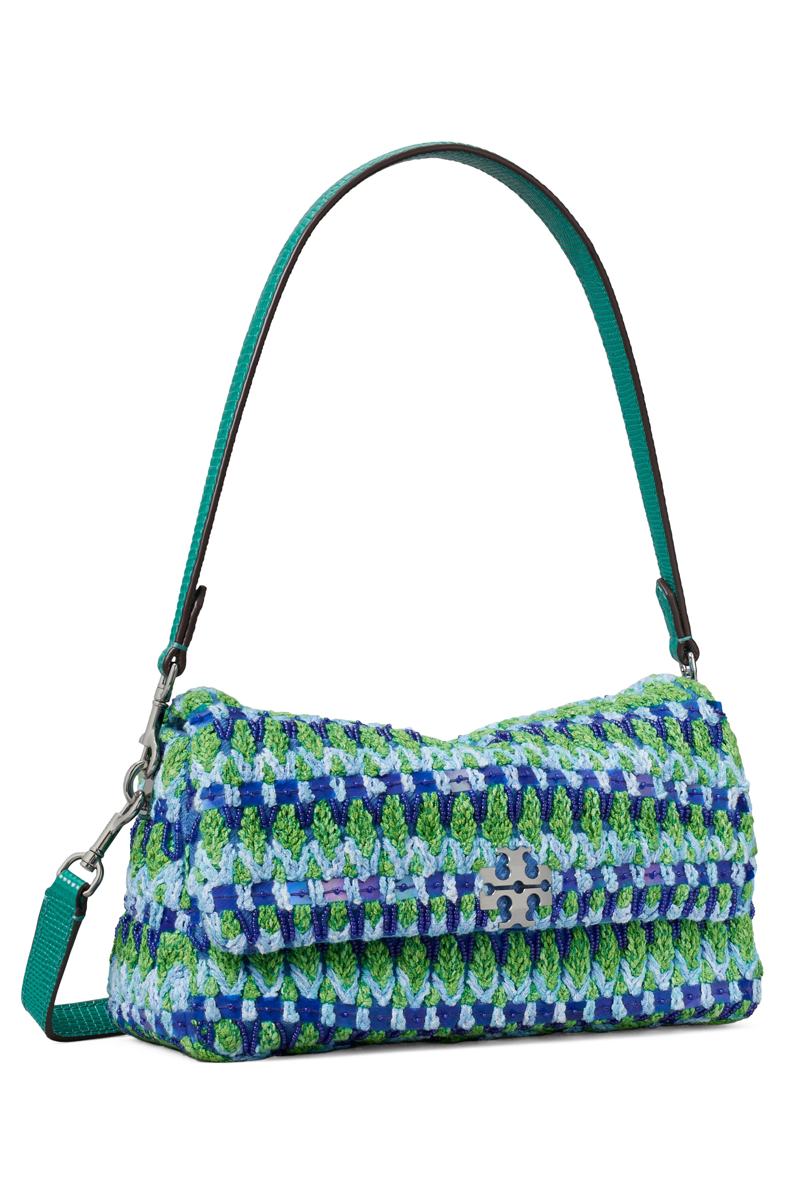 Tory Burch Small Charlie Beaded Shoulder Bag, Alternate, color, Blue Multi