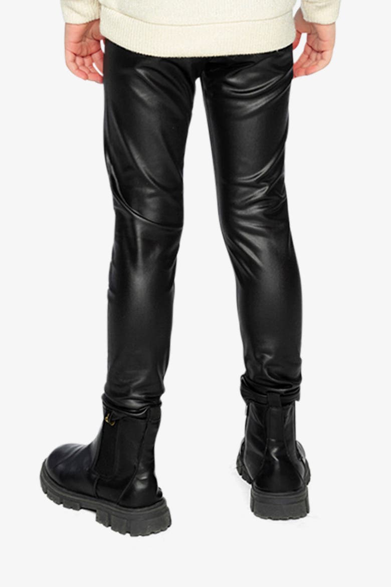 Faux Leather Elastic Waist Stretch Leggings, Alternate, color, Black