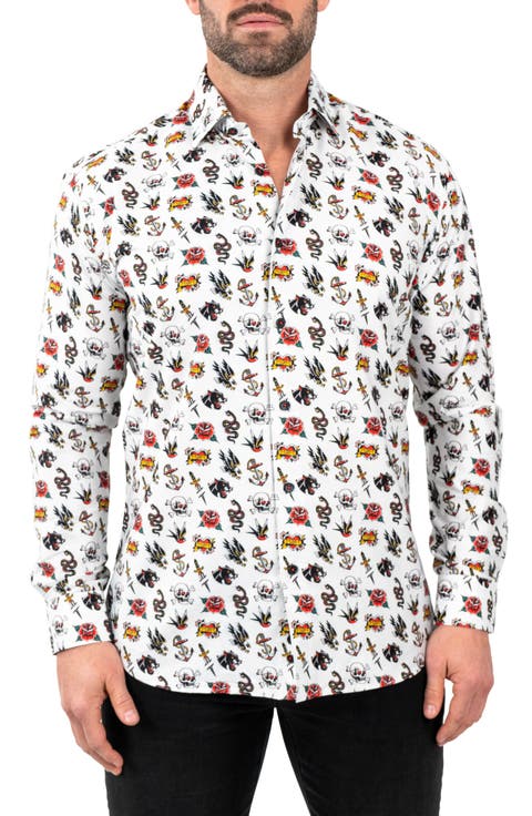 Fibonacci Tattoo Contemporary Fit Button-Up Shirt
