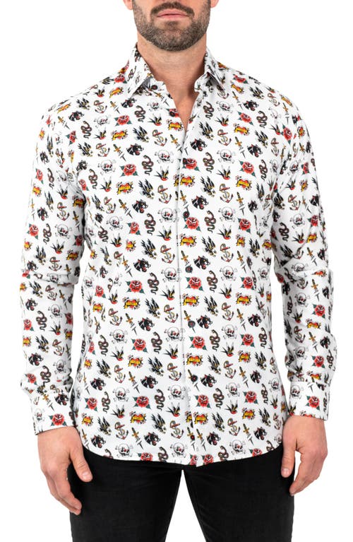 Maceoo Fibonacci Tattoo Contemporary Fit Button-up Shirt In White