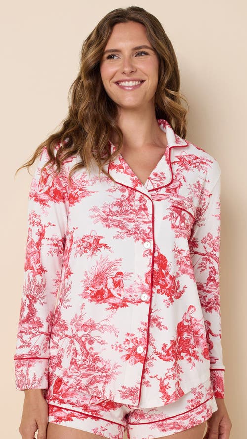 The Cat's Pajamas Pima Knit Holiday Long Sleeved Short Set In Multi