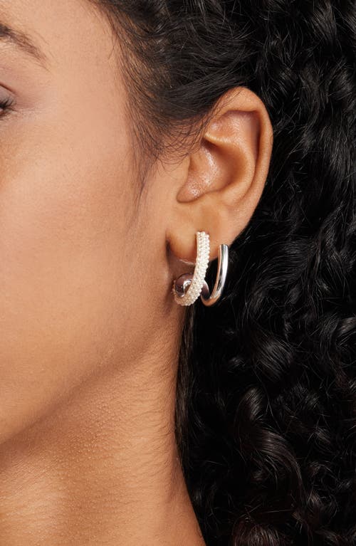 Open Edit Faux Pearl Hoop Earrings In Silver