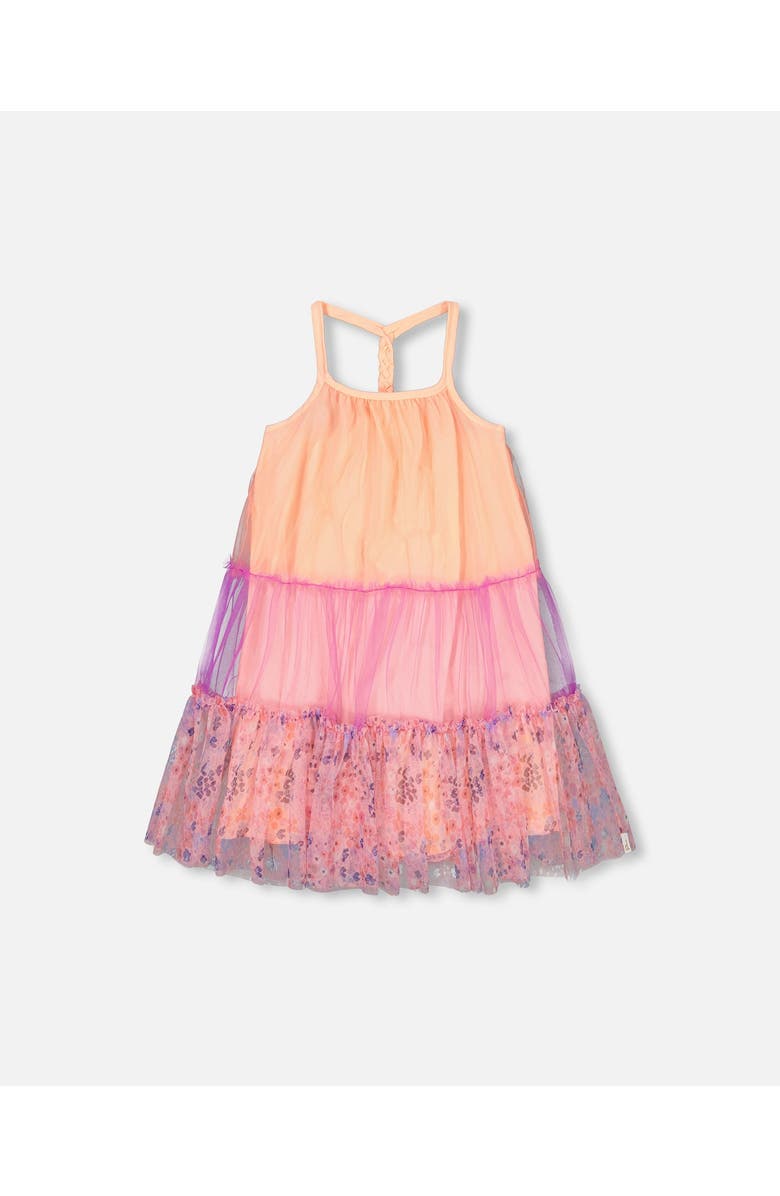 Deux par Deux Girl's Sleeveless Colorblock Mesh Dress Lavender And Salmon, Main, color, 