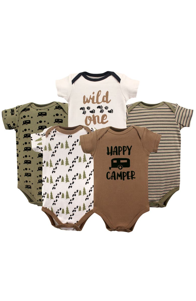 Luvable Friends Essential 5-Piece Bodysuit Set, Main, color, Happy Camper