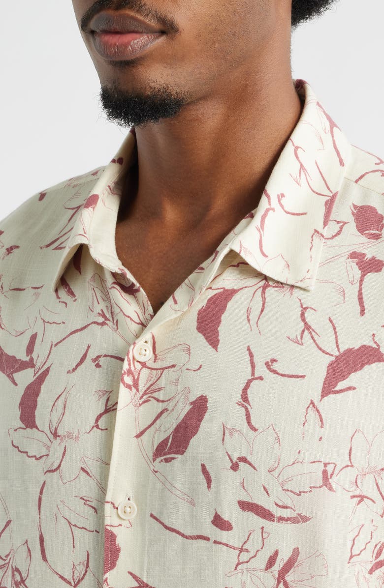 Open Edit Floral Short Sleeve Button-Up Shirt, Alternate, color, Ivory- Pink Tossed Petal