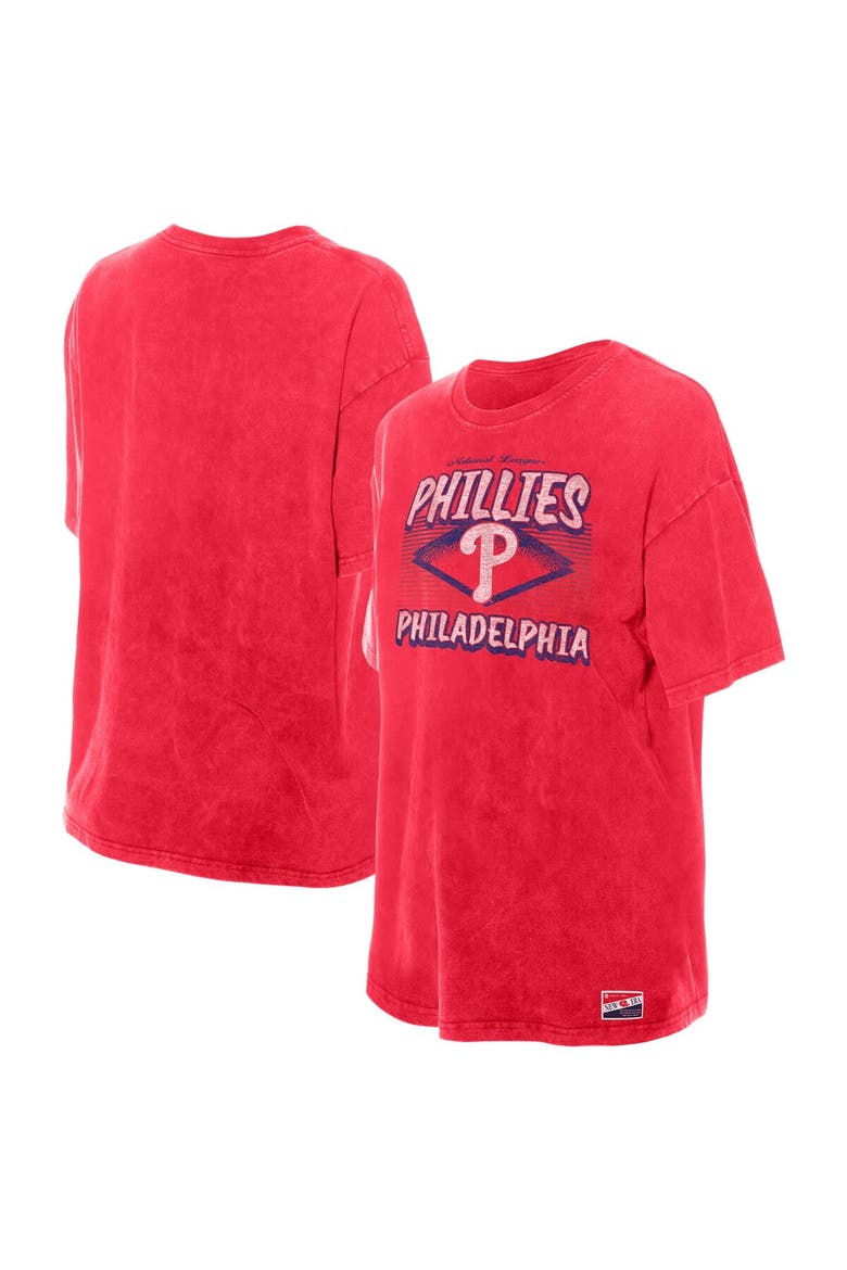 Women's New Era  Red Philadelphia Phillies Mineral Wash Oversized T-Shirt, Main, color, Red