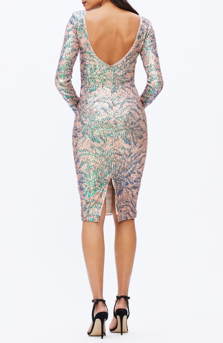 Dress the Population Emery Sequin Floral Long Sleeve Midi Cocktail Dress, Alternate, color, 