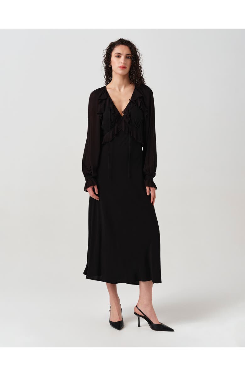 Ghost London Naomi Long Sleeve Frill Midi Dress, Main, color,