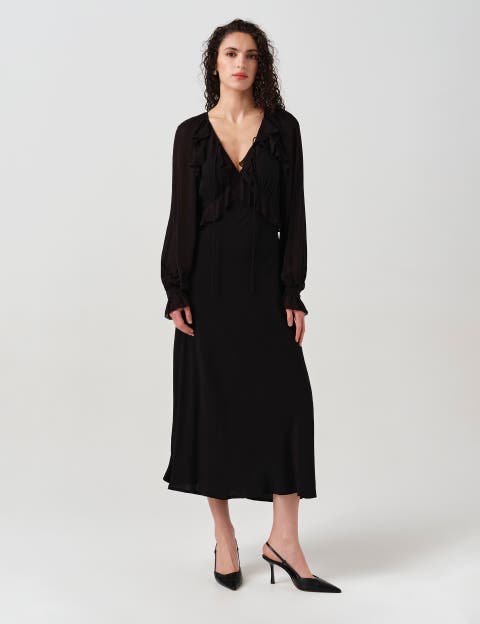 Naomi Long Sleeve Frill Midi Dress