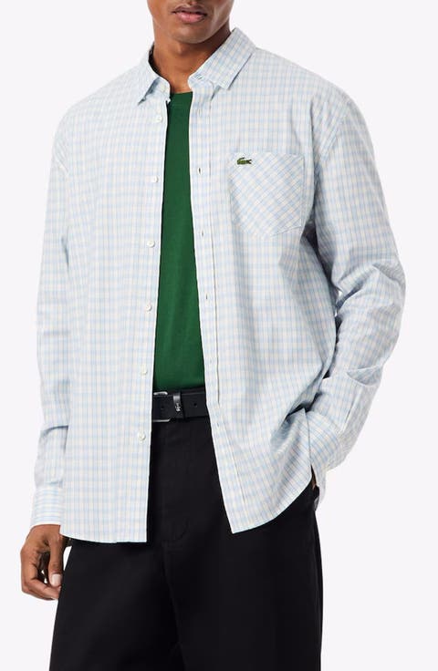 Checked Cotton Blend Button Up Shirt