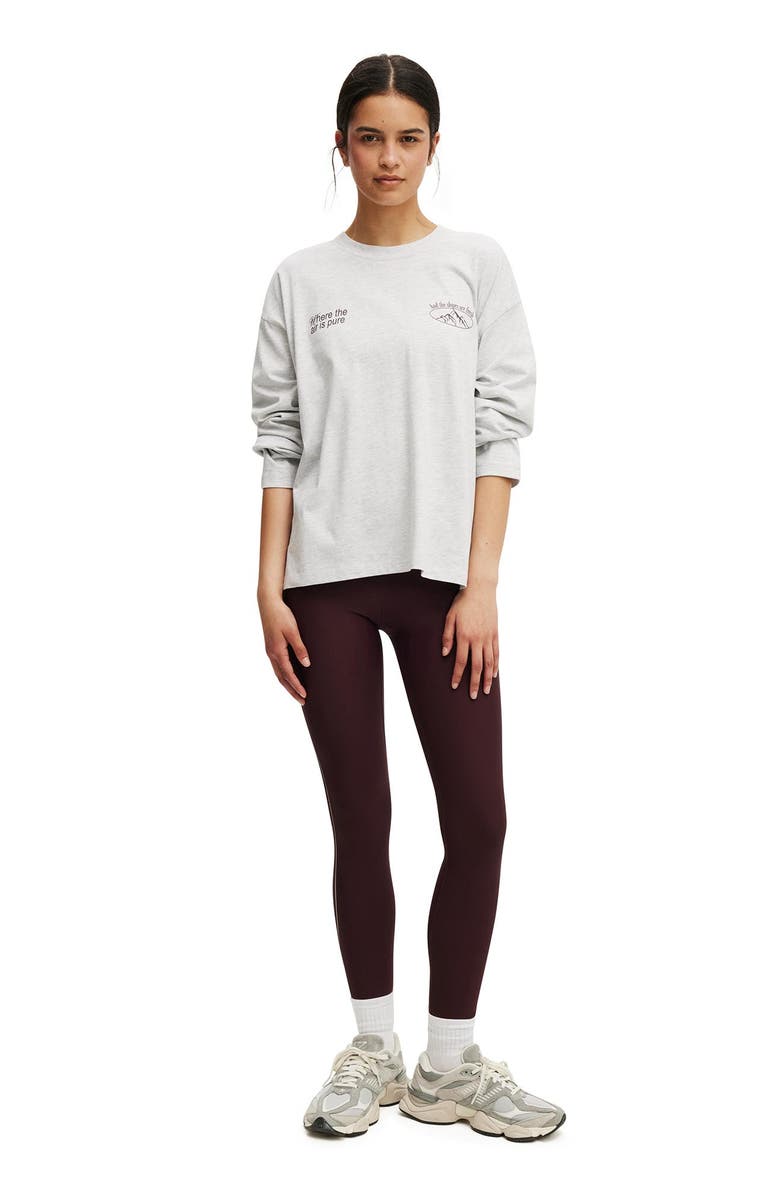 COTTON ON BODY Women's Active Long Sleeve Graphic Crew, Alternate, color, Light Grey Marle Ski Sport