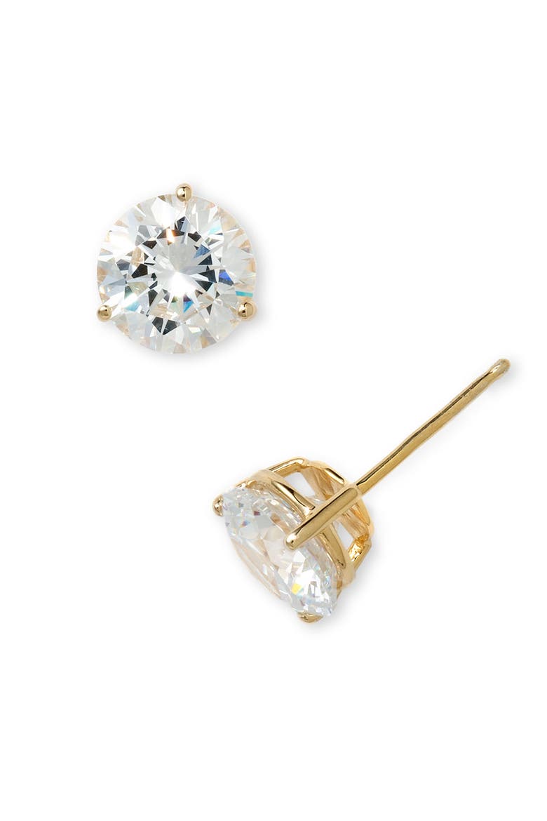 Gift Boxed Cubic Zirconia Three-Prong Stud Earrings - 4.0ctw., Alternate, color, GOLD