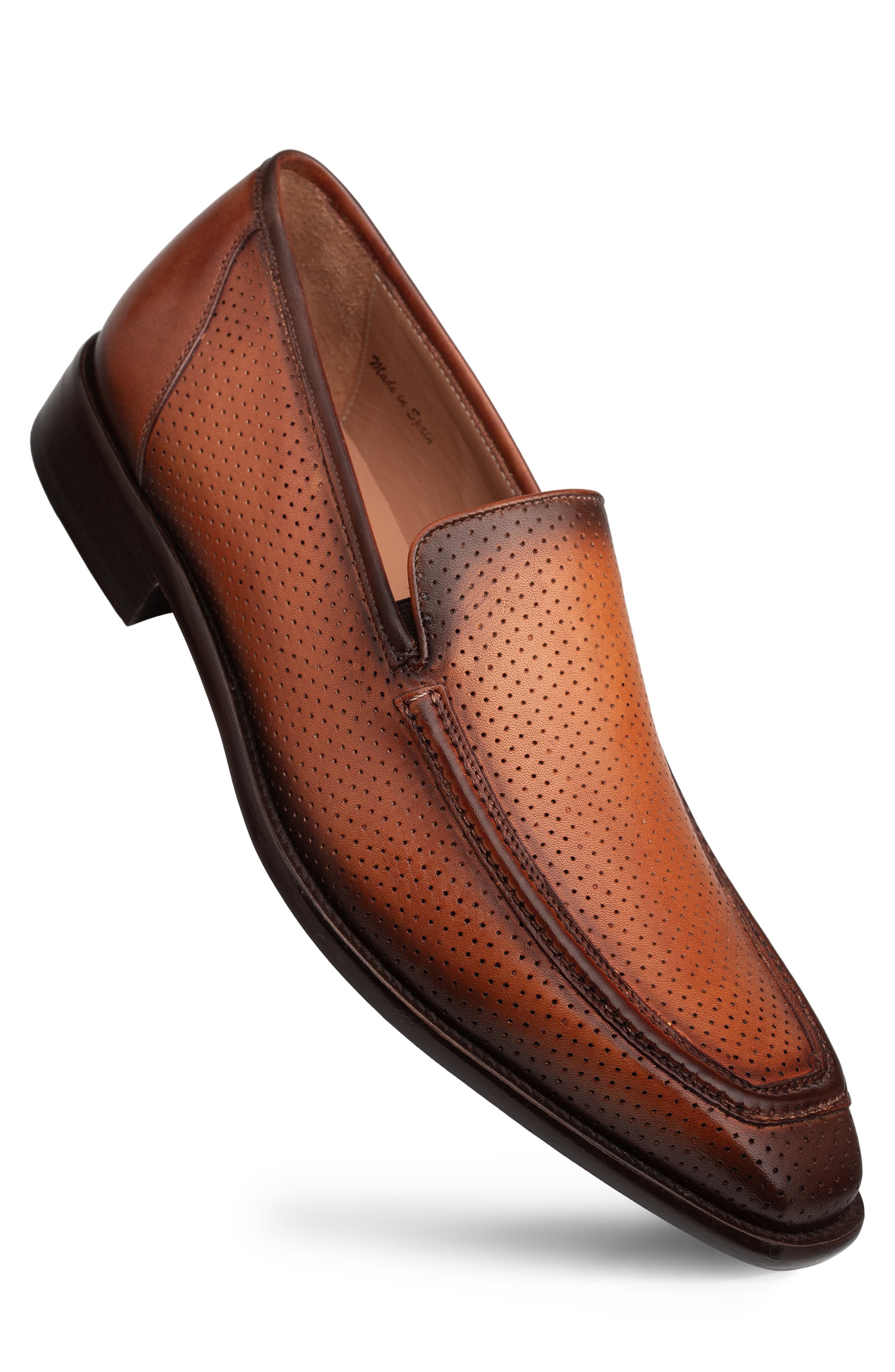 Perforated Leather Loafer, Alternate, color, COGNAC