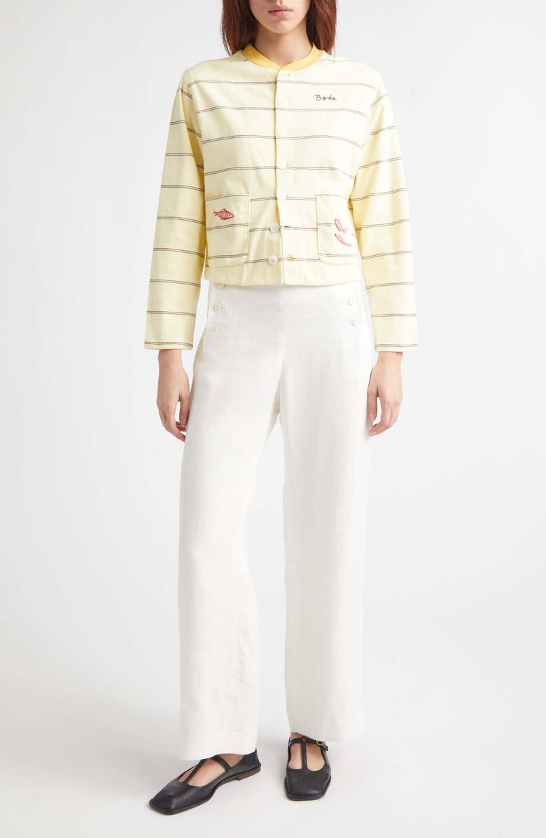 Bode Summertime Stripe Cotton Cardigan, Alternate, color, Yellow Multi