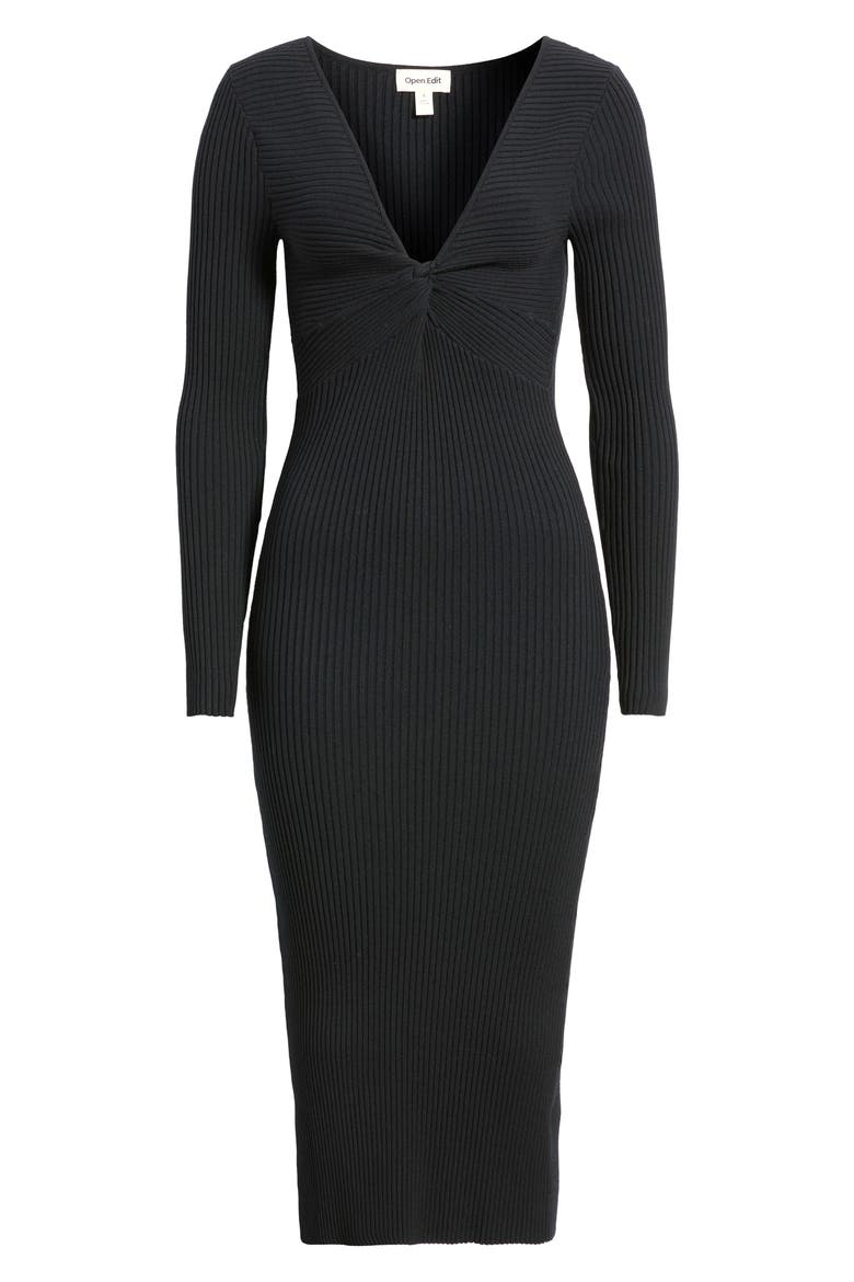 Knot Front Long Sleeve Sweater Dress, Alternate, color, BLACK