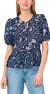 CeCe Paisley Puff Sleeve Peplum Top