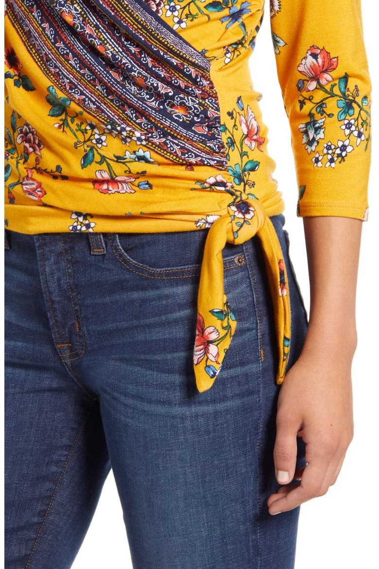 Faux Wrap Border Top, Alternate, color, MUSTARD/ NAVY