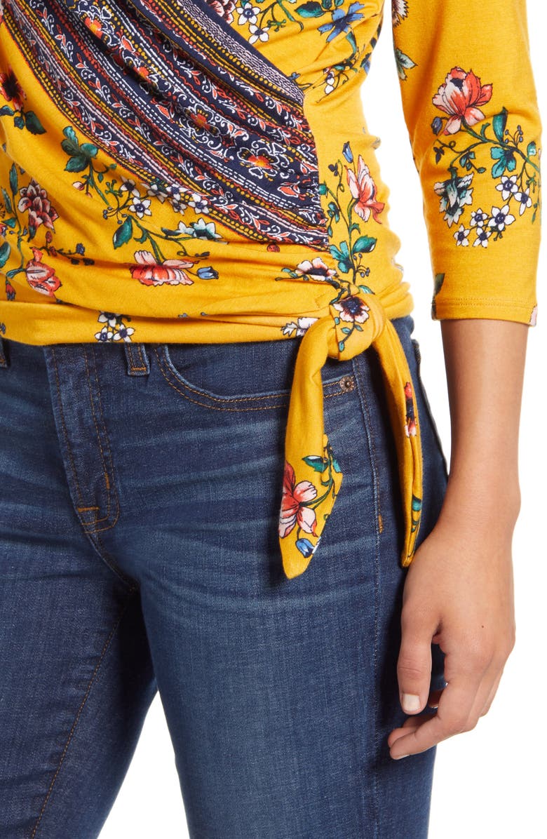 Loveappella Faux Wrap Border Top, Alternate, color, 