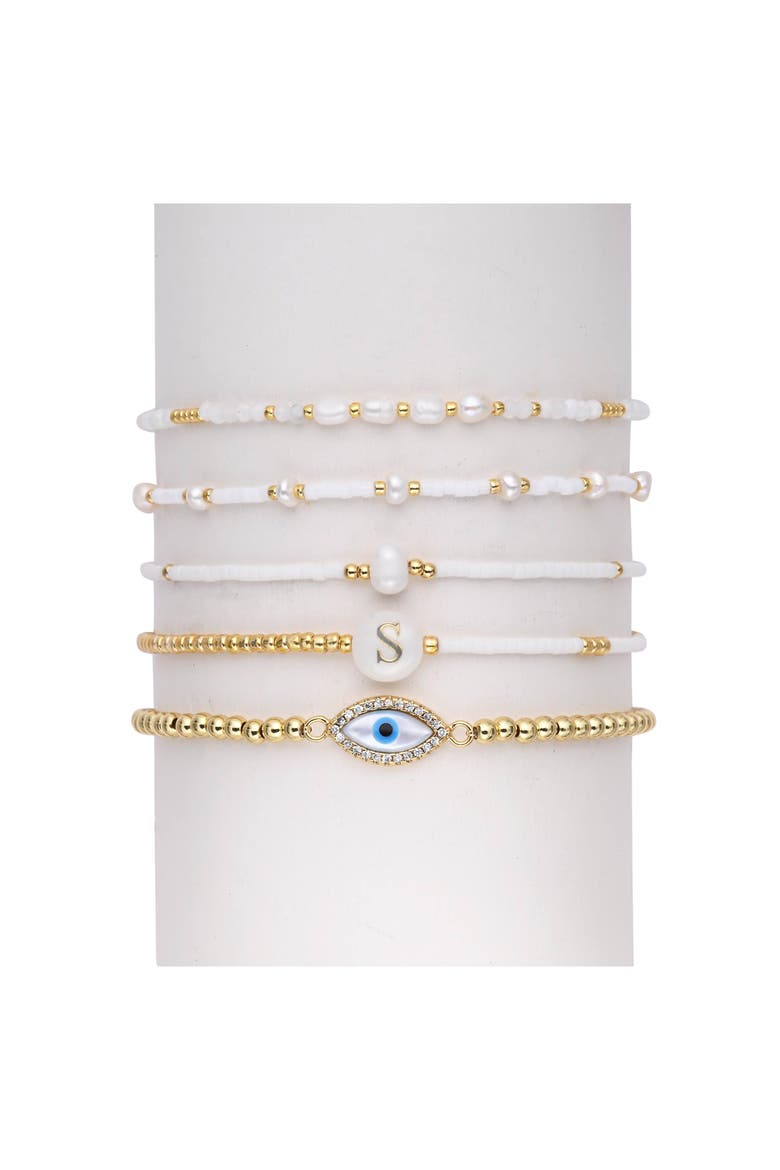 Aojo Set of 5 Beaded Bracelets, Main, color, GOLD/ WHITE