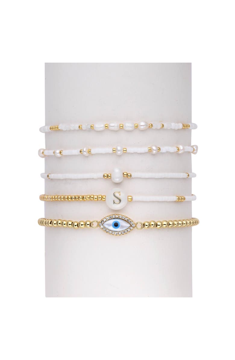 EYE CANDY LOS ANGELES Aojo Set of 5 Beaded Bracelets, Main, color, Gold/ White