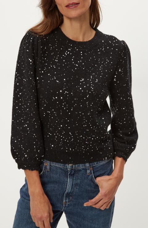 Raina Sequin Embellished Extended Shoulder Sweater