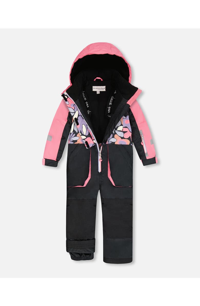 Deux par Deux One-Piece Play Snowsuit Retro Flower, Alternate, color, Black