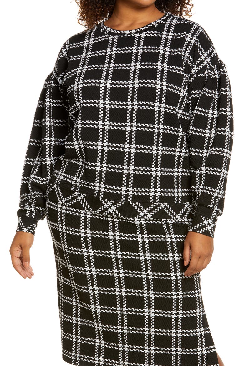 Pattern Detail Sweatshirt, Main, color, BLACK- IVORY PLAID