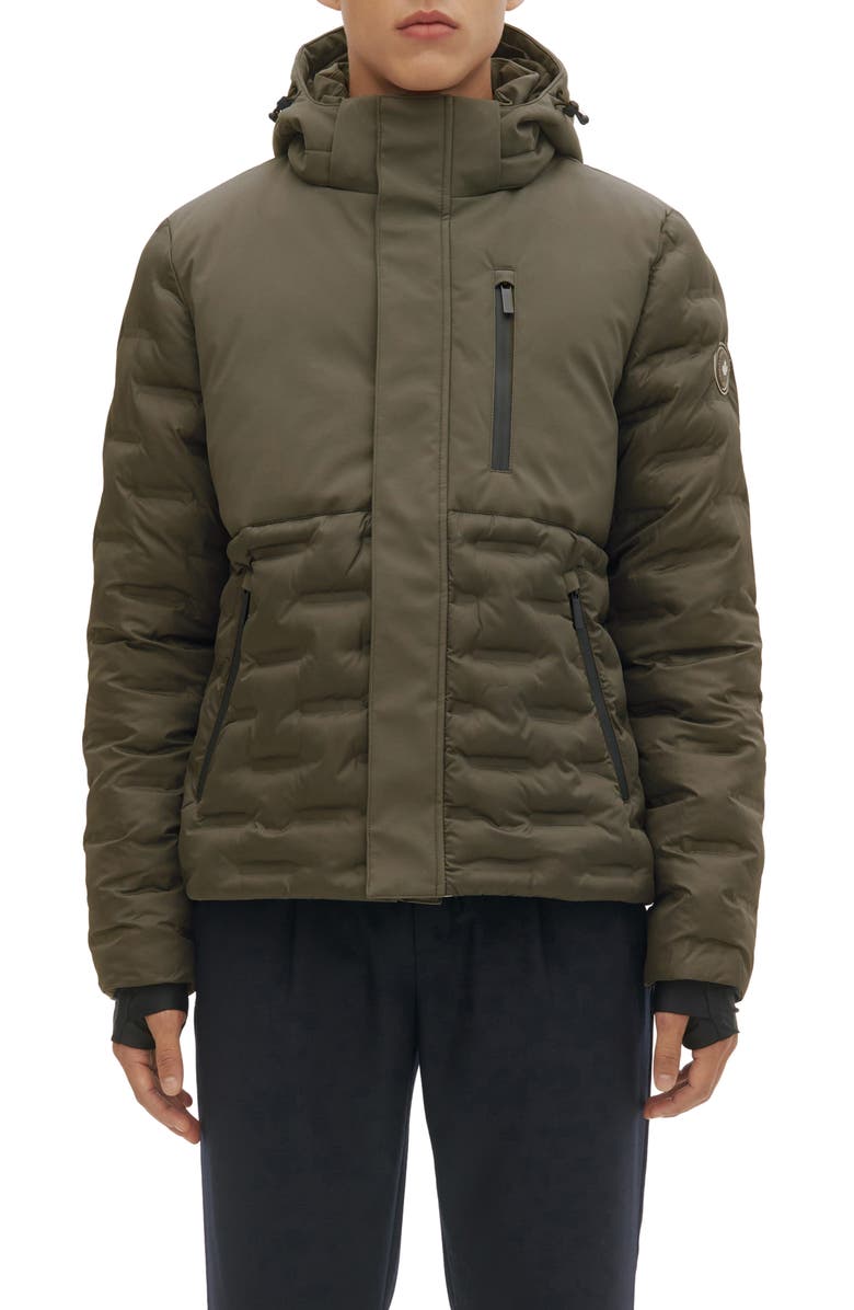 Noize Dawson Mixed Media Hooded Puffer Jacket, Main, color, Army