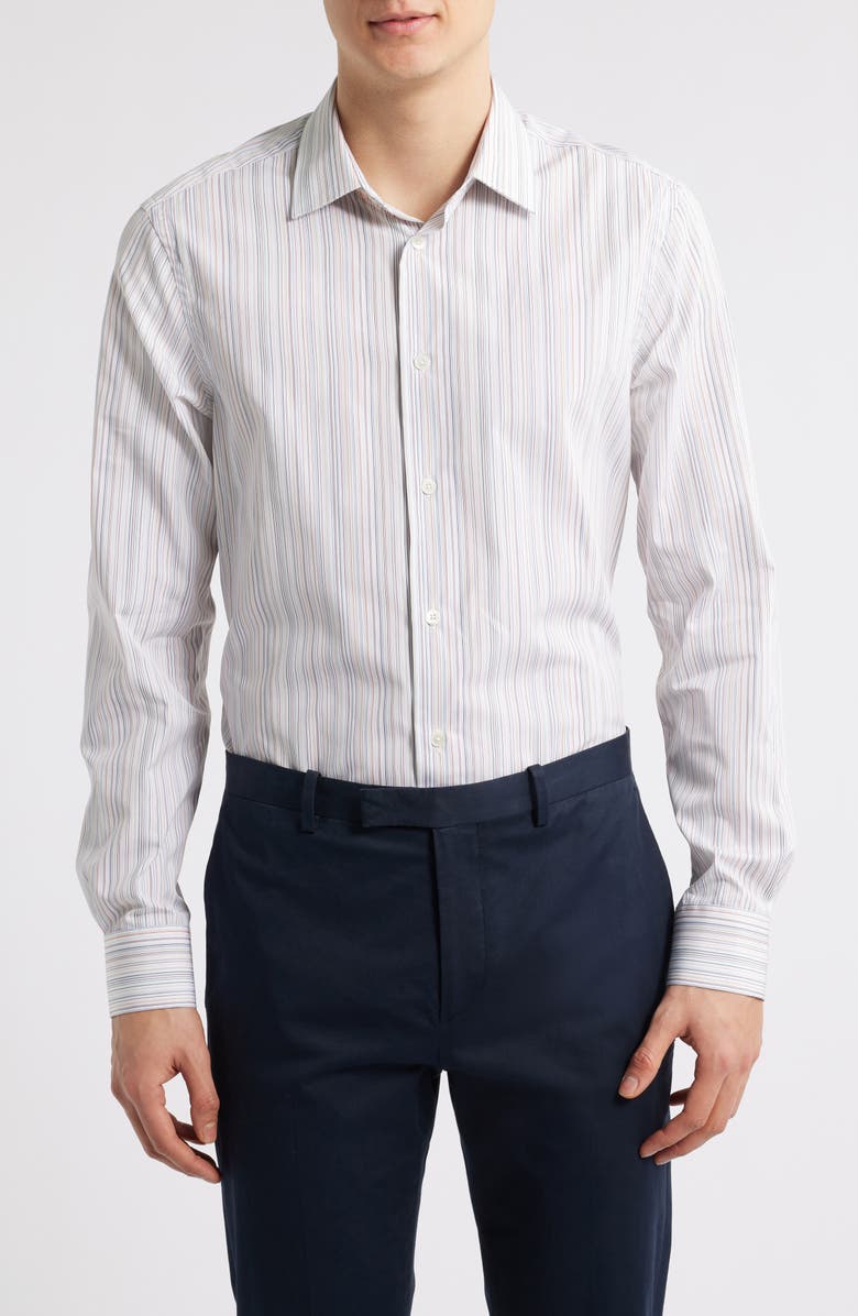 Paul Smith London Tailored Fit Stripe Cotton Dress Shirt, Main, color, White Multi