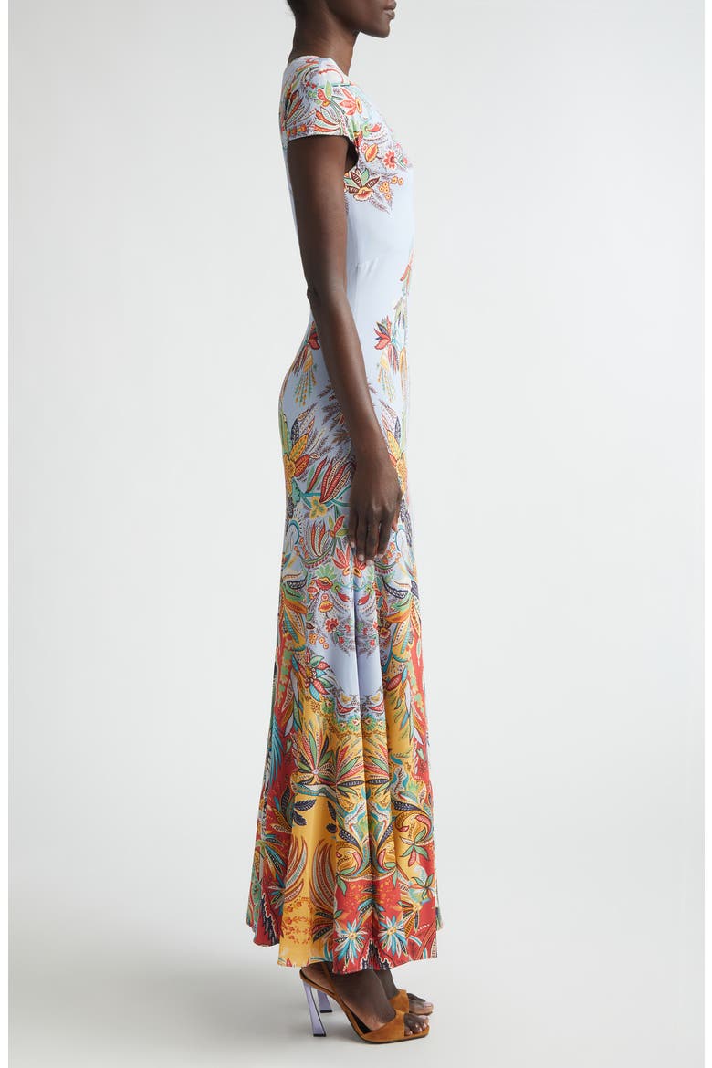 Print Short Sleeve Maxi Dress, Alternate, color, PRINT ON PALE BLUE BASE