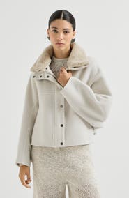 Brunello Cucinelli Hand-crafted outerwear jacket in virgin wool and cashmere double cloth with detachable shearling insert