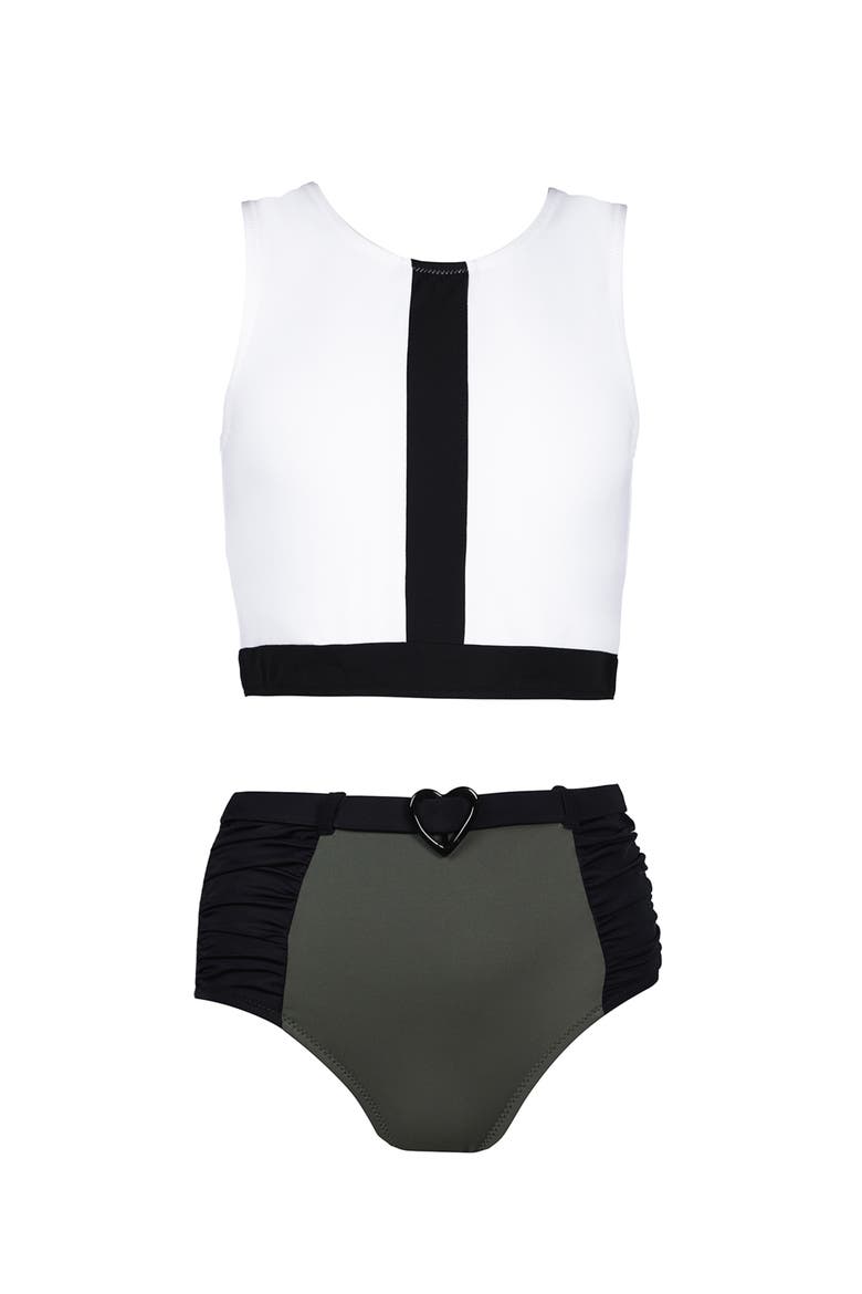 Kids' Striped Belt Detail Two Piece Bikini, Main, color, White-Green