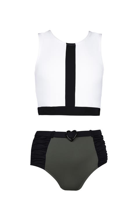Kids' Striped Belt Detail Two Piece Bikini